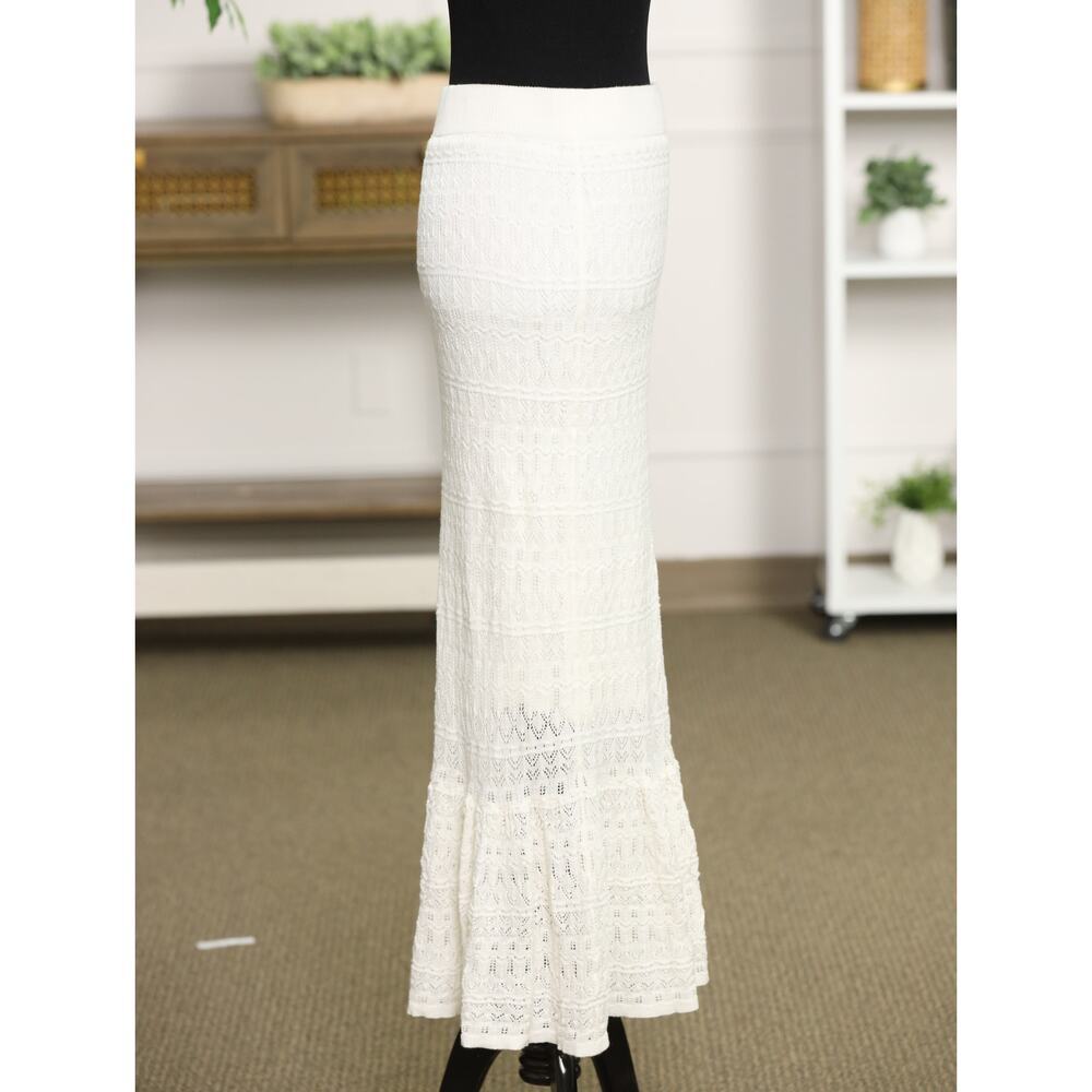 House of Harlow 1960 Ivory Crochet Knit Maxi Skirt Tiered Boho Resort Festival M - Picture 7 of 15
